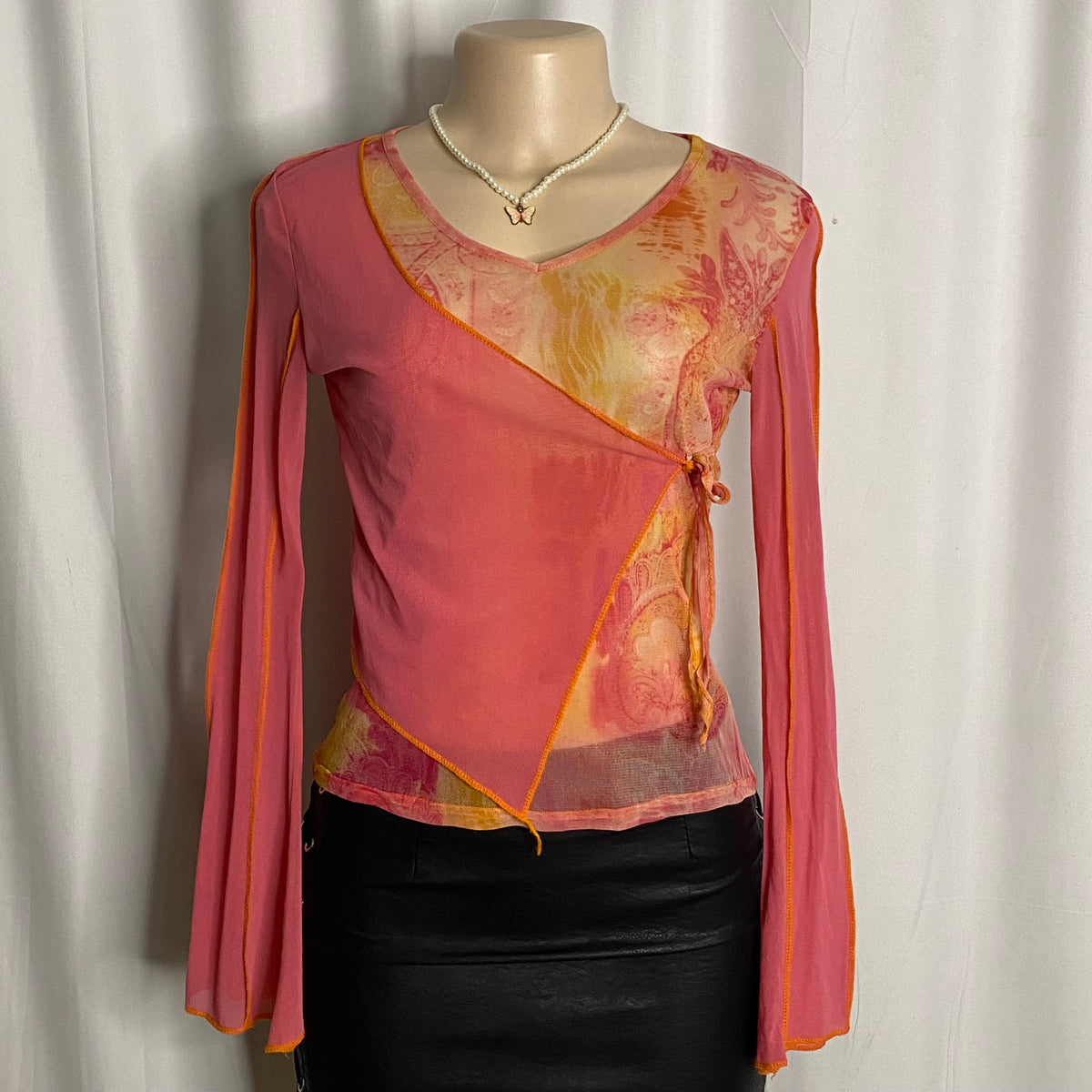 Vintage Maillili Paris Asymmetrical Mesh Wrap Top   Size S