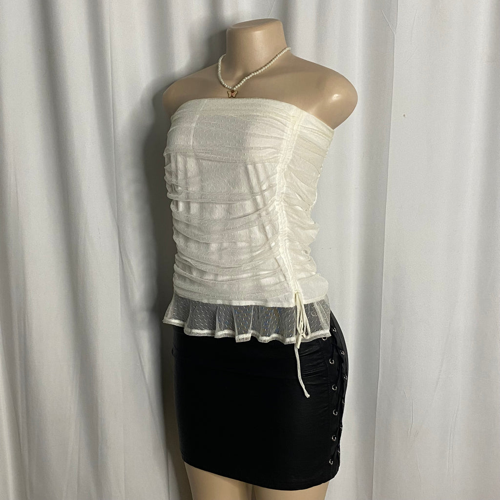 White Ruched Mesh Tube Top   Size S