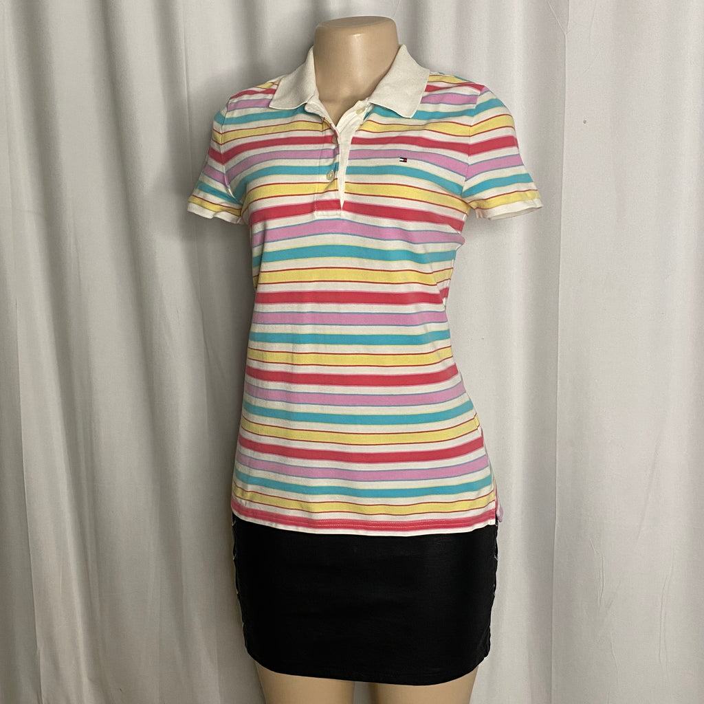 Vintage Tommy Hilfiger Pastel Striped Polo Shirt  Size S/M