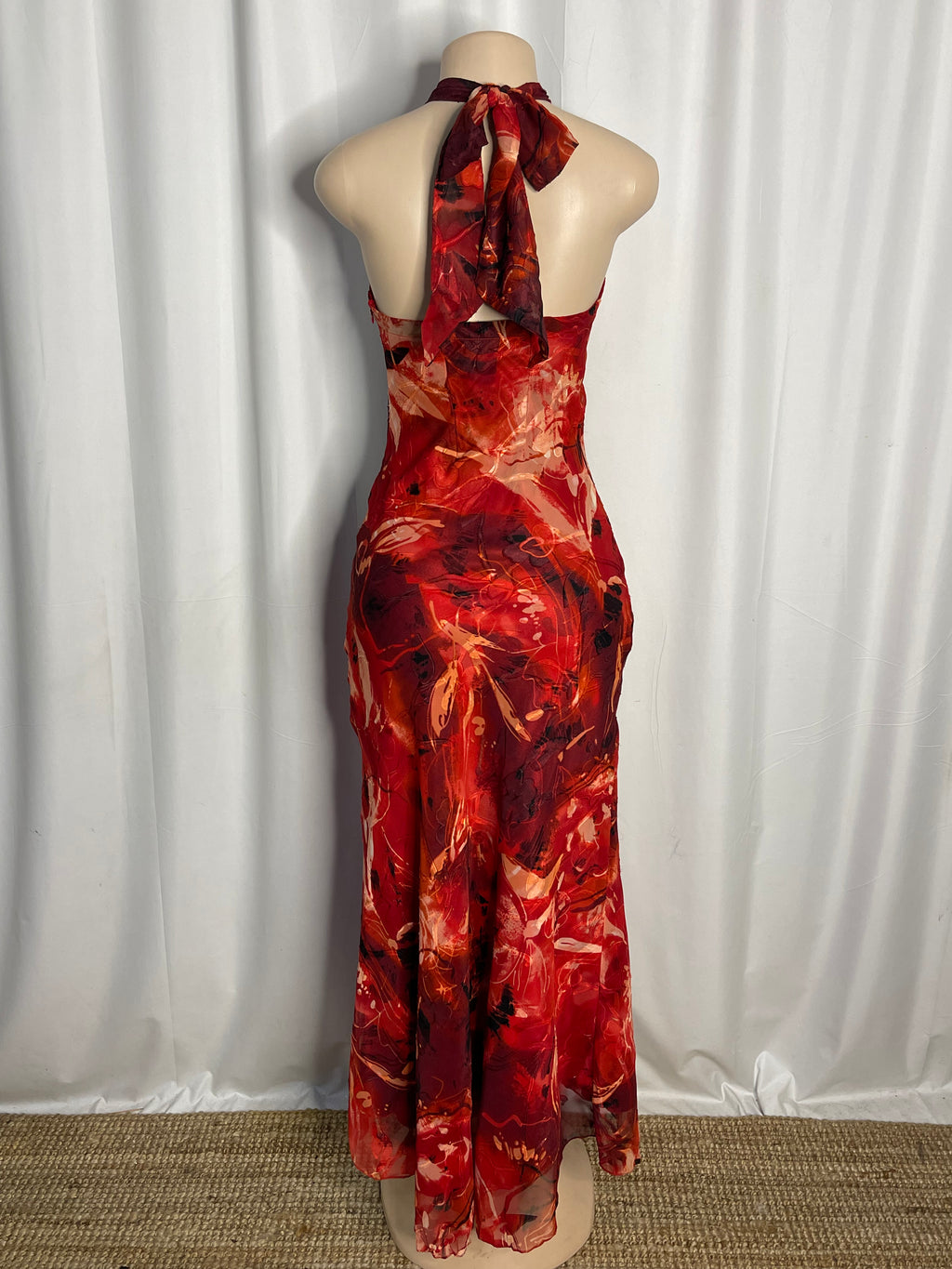 Vintage 90's Red & Orange Halter Neck Dress
