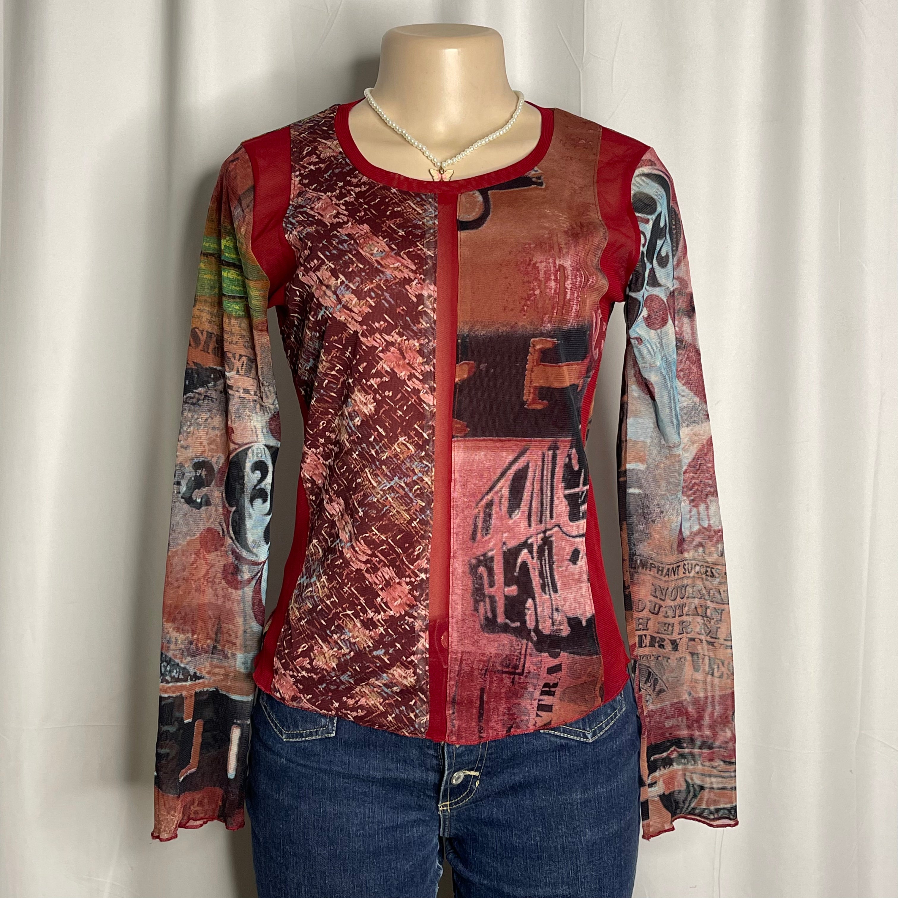 Floral Y2K Long-sleeve Mesh Top