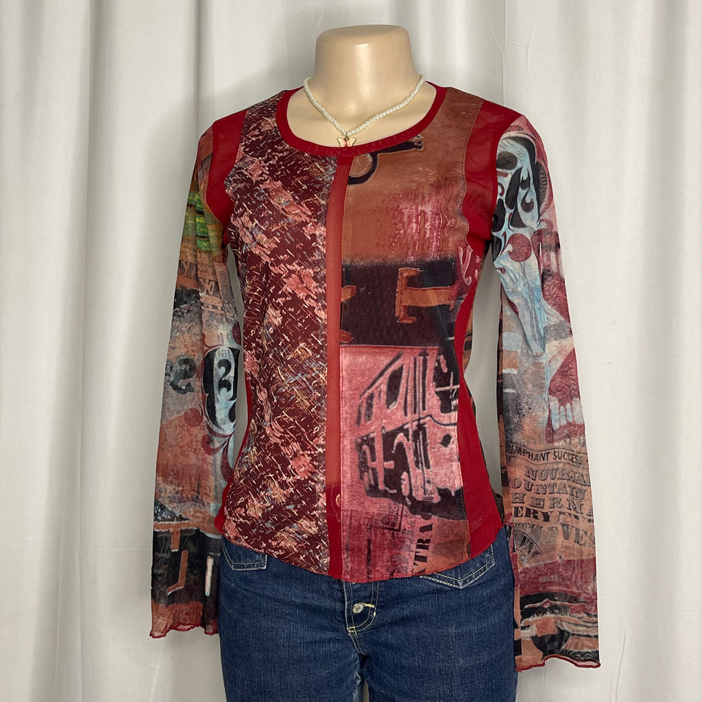 Floral Y2K Long-sleeve Mesh Top