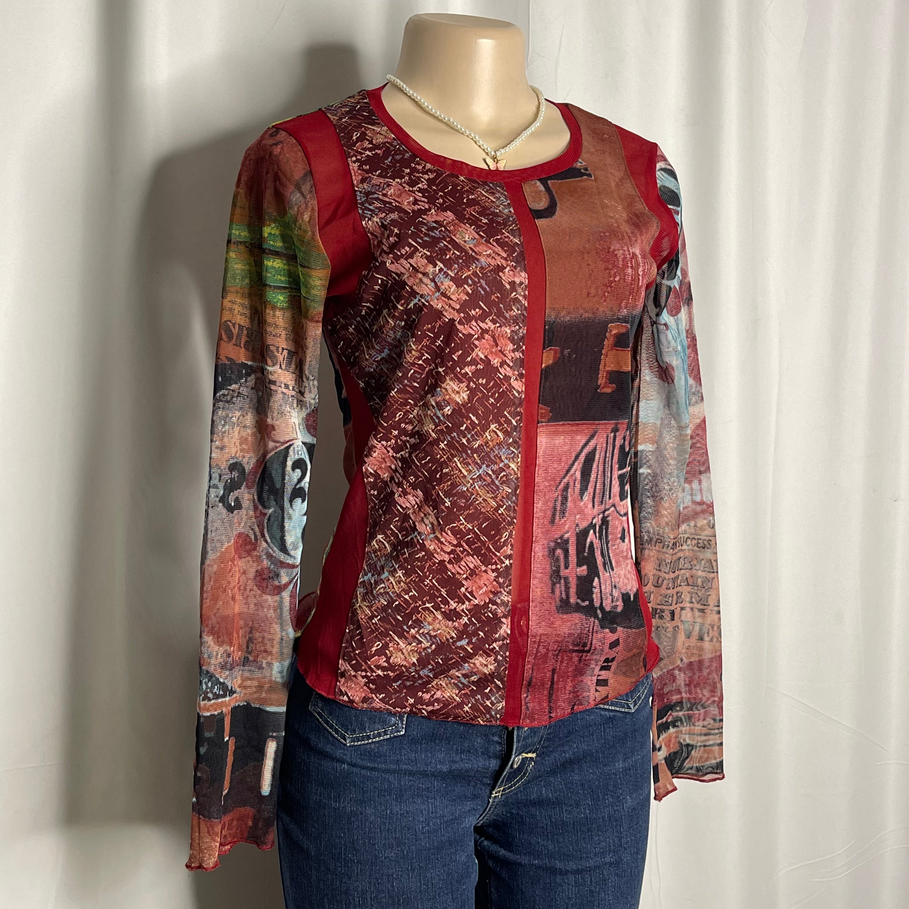Floral Y2K Long-sleeve Mesh Top