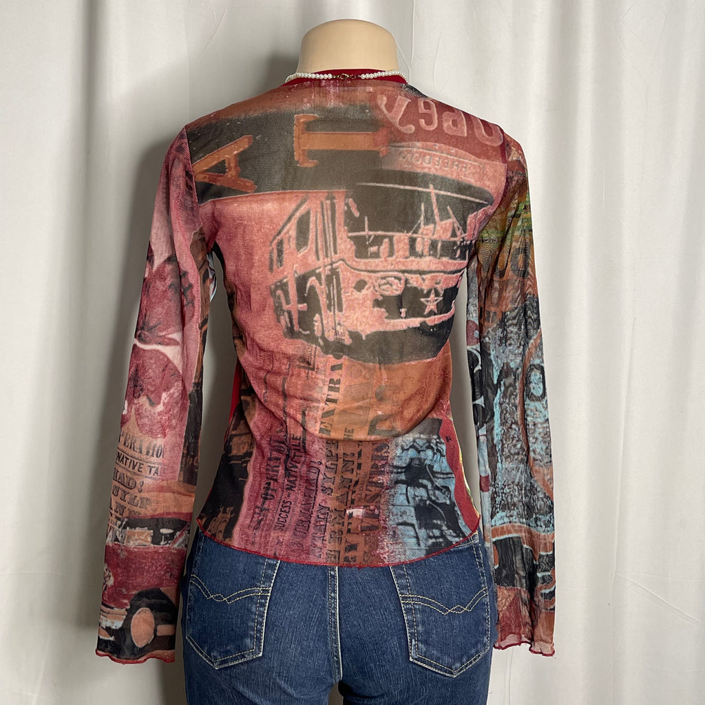 Floral Y2K Long-sleeve Mesh Top