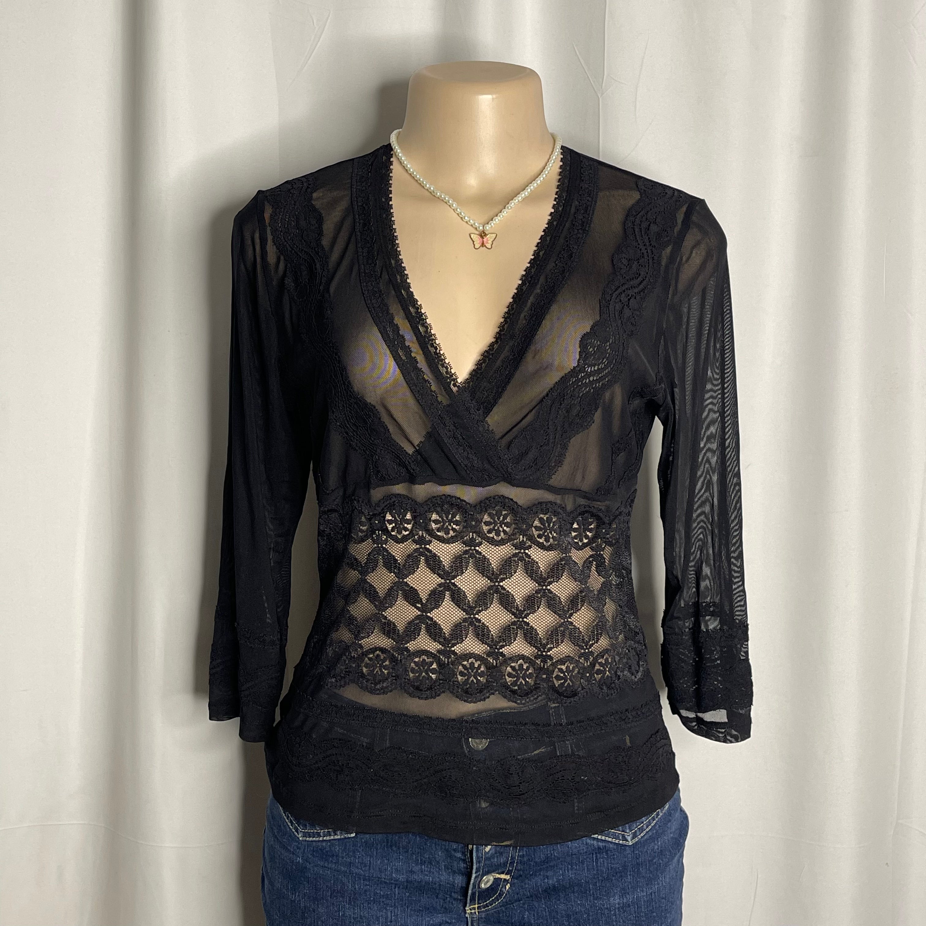 See Through Lace Quarter Sleeve Top