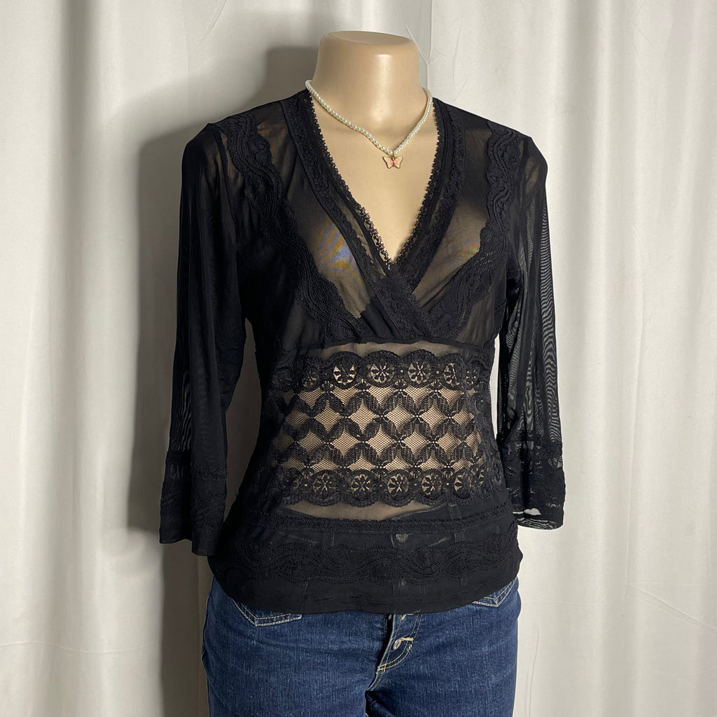 See Through Lace Quarter Sleeve Top