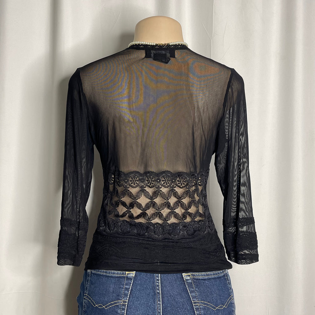 See Through Lace Quarter Sleeve Top
