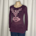 Vintage French Graphic Long-sleeve Mesh Top