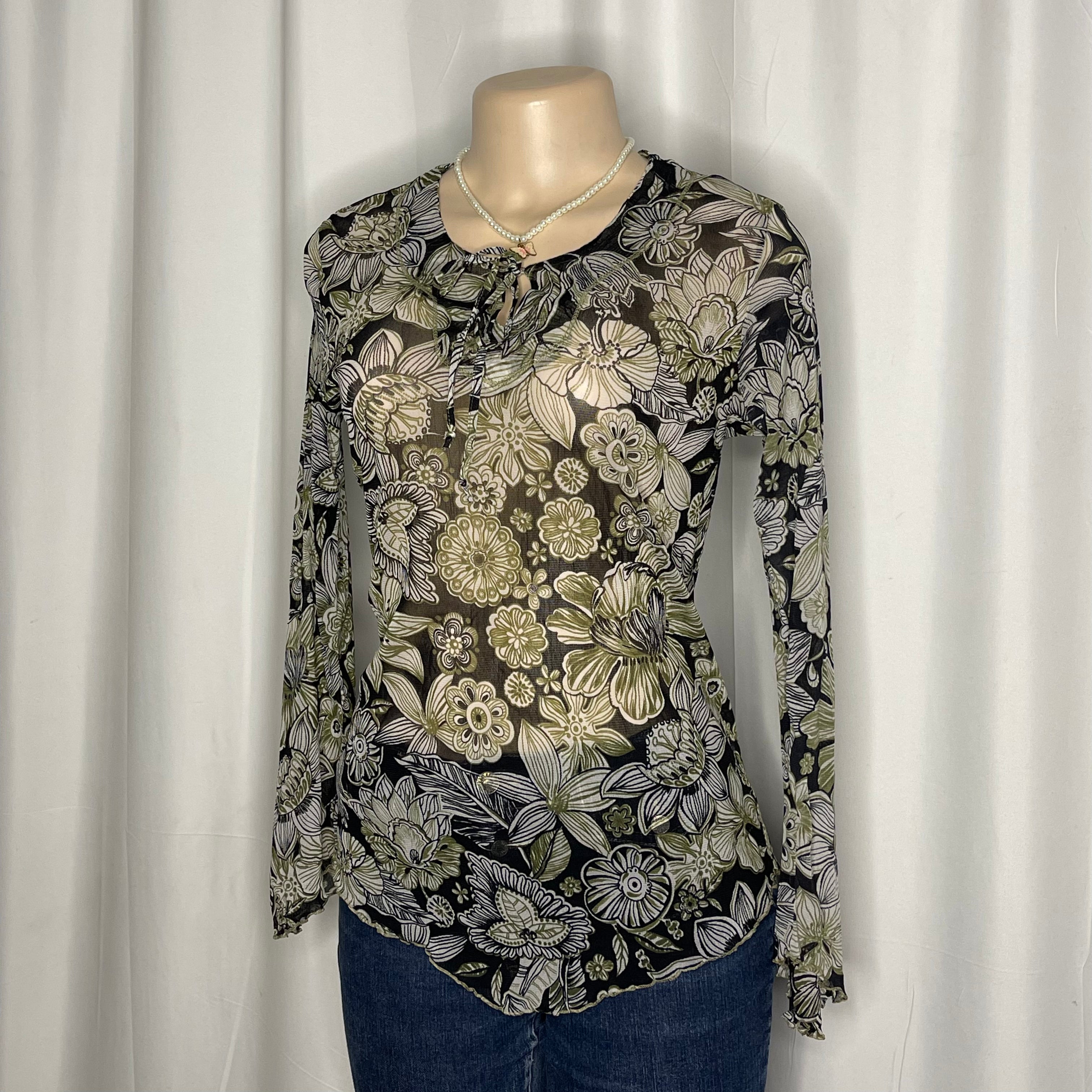 Floral Long Sleeves Mesh Top