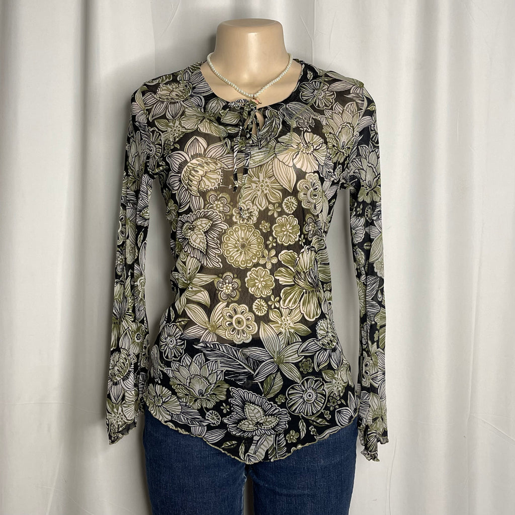 Floral Long Sleeves Mesh Top
