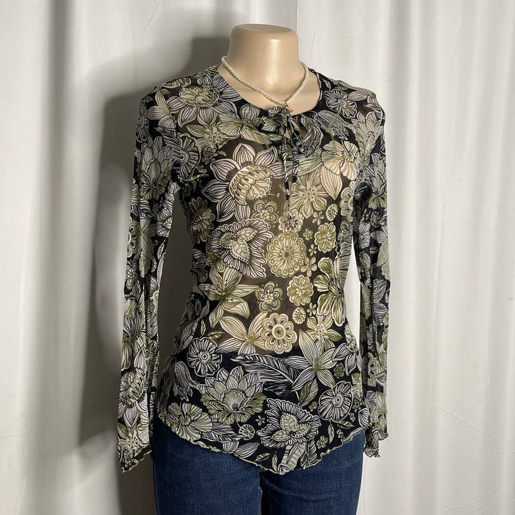 Floral Long Sleeves Mesh Top