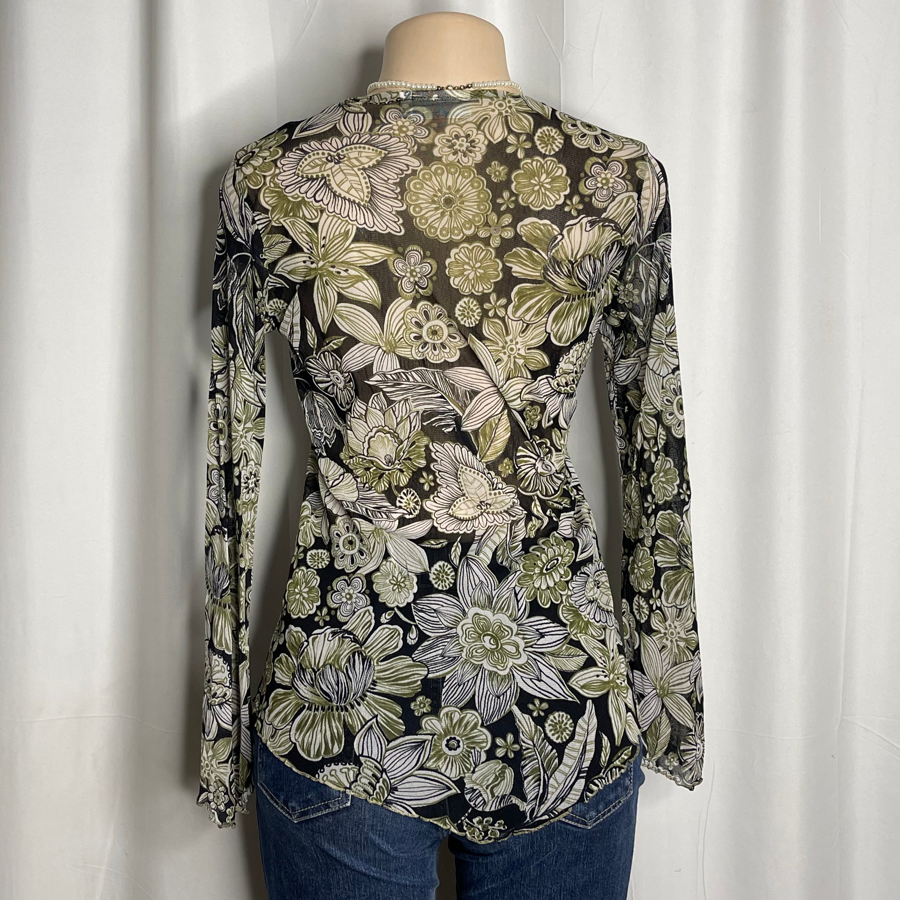 Floral Long Sleeves Mesh Top