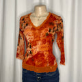 3/4 Sleeves Floral Graphic Mesh Top