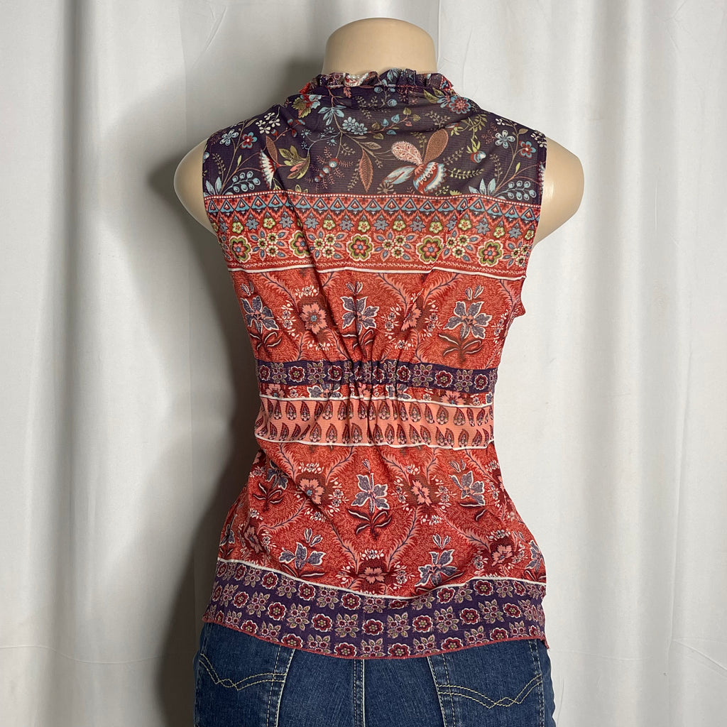 Sheer Floral Mesh Top Front Tie