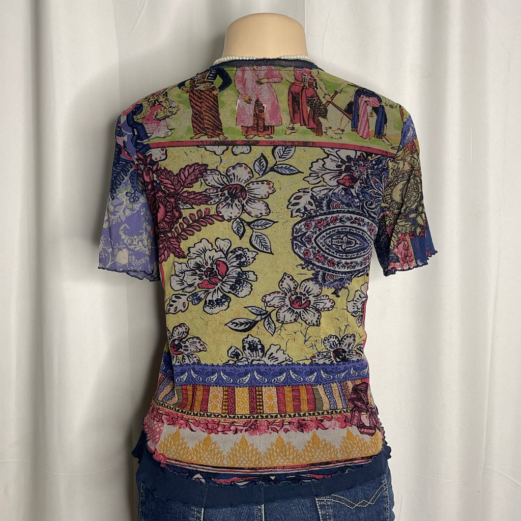 Short Sleeves Floral Graphic Print Mesh top