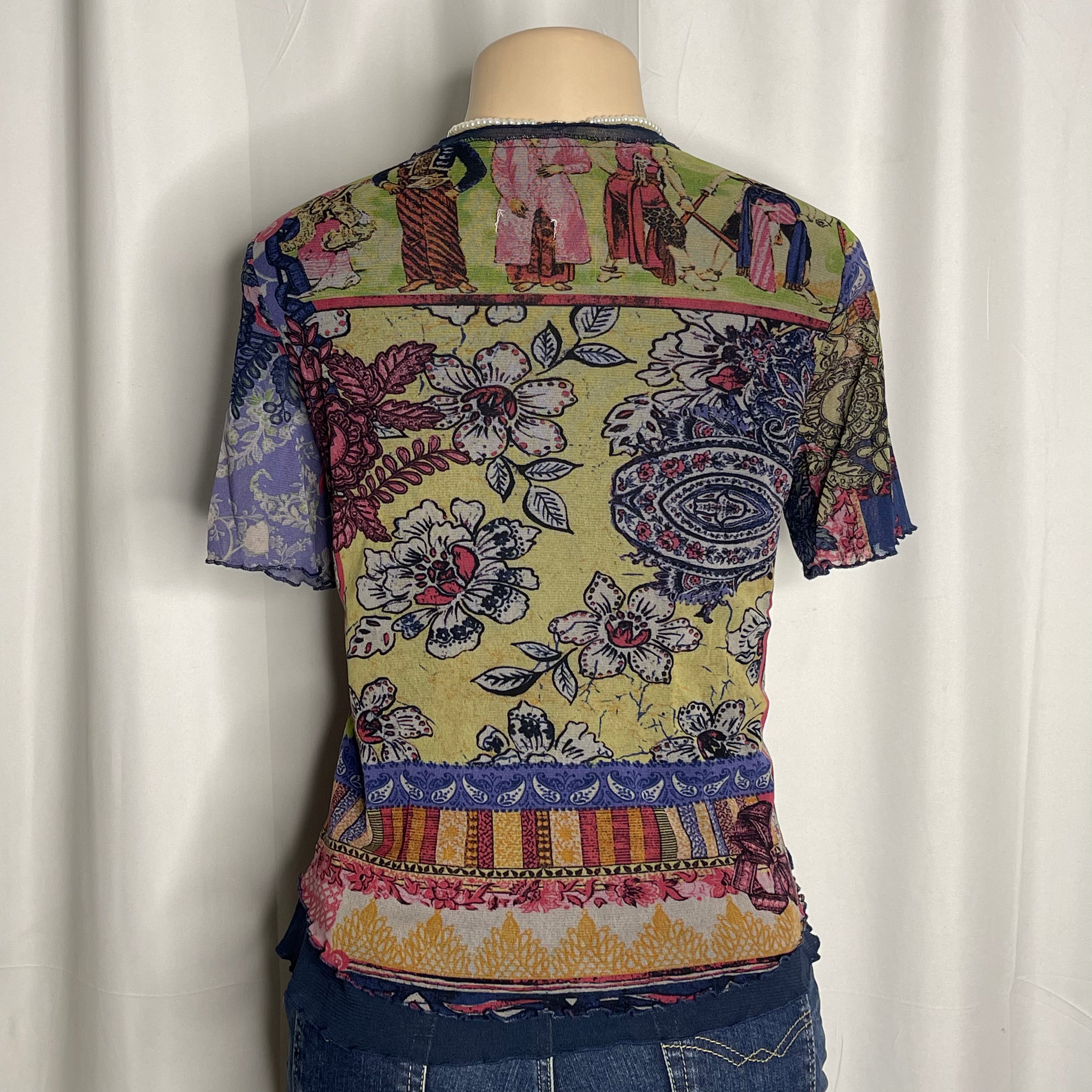 Short Sleeves Floral Graphic Print Mesh top