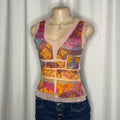 Sleeveless Graphic Print Mesh Top