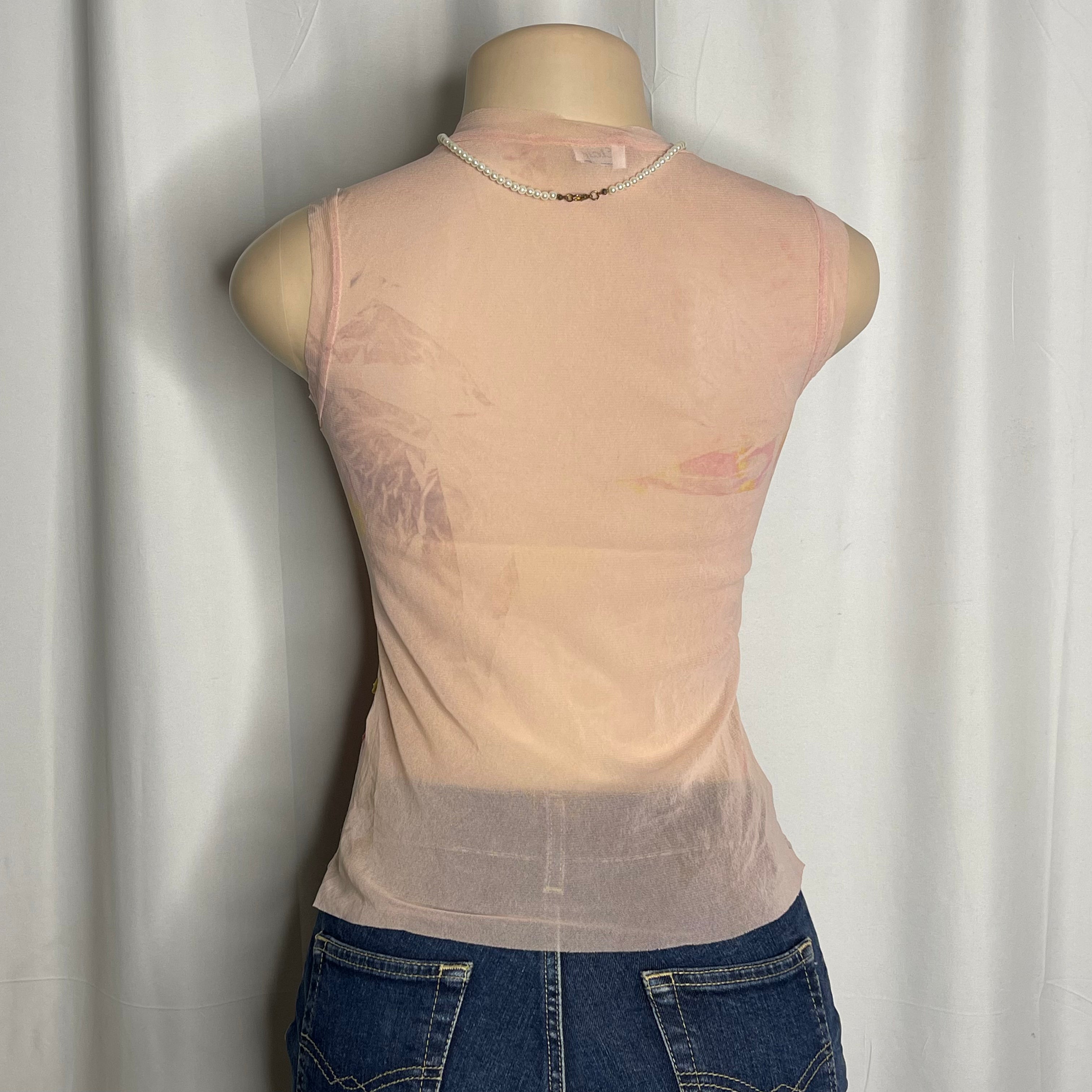 Sleeveless Graphic Print Mesh Top
