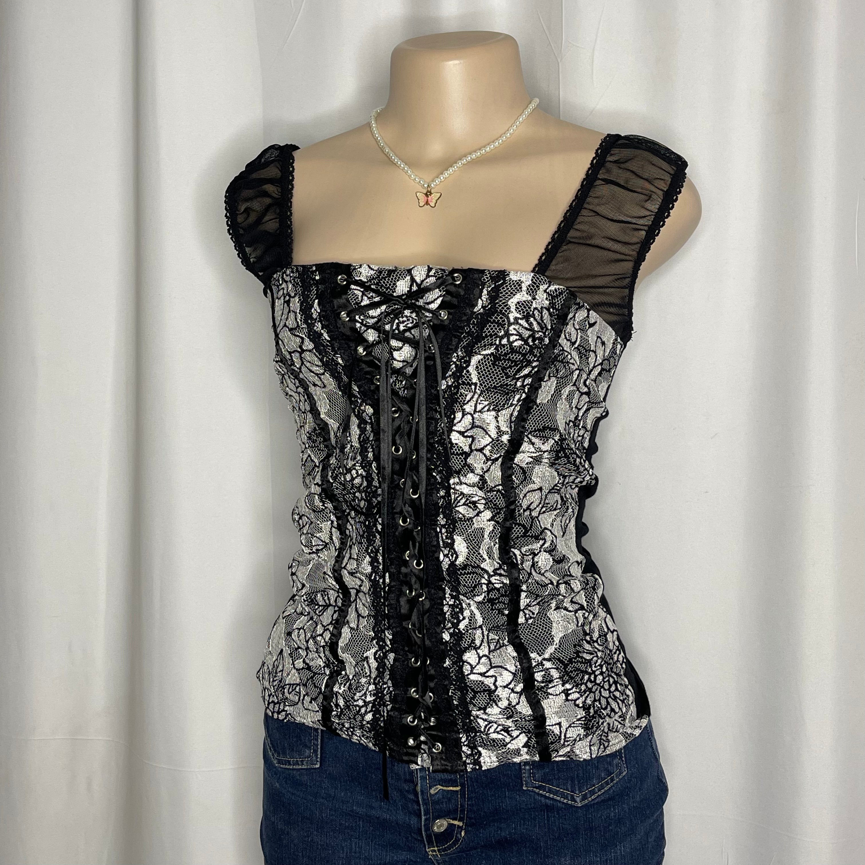 Grunge Style Floral Corset Top