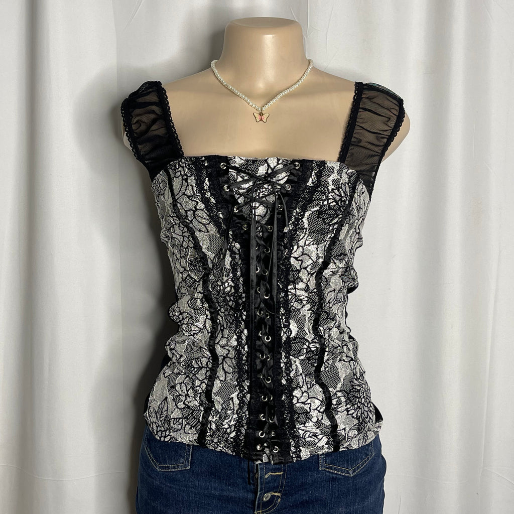 Grunge Style Floral Corset Top