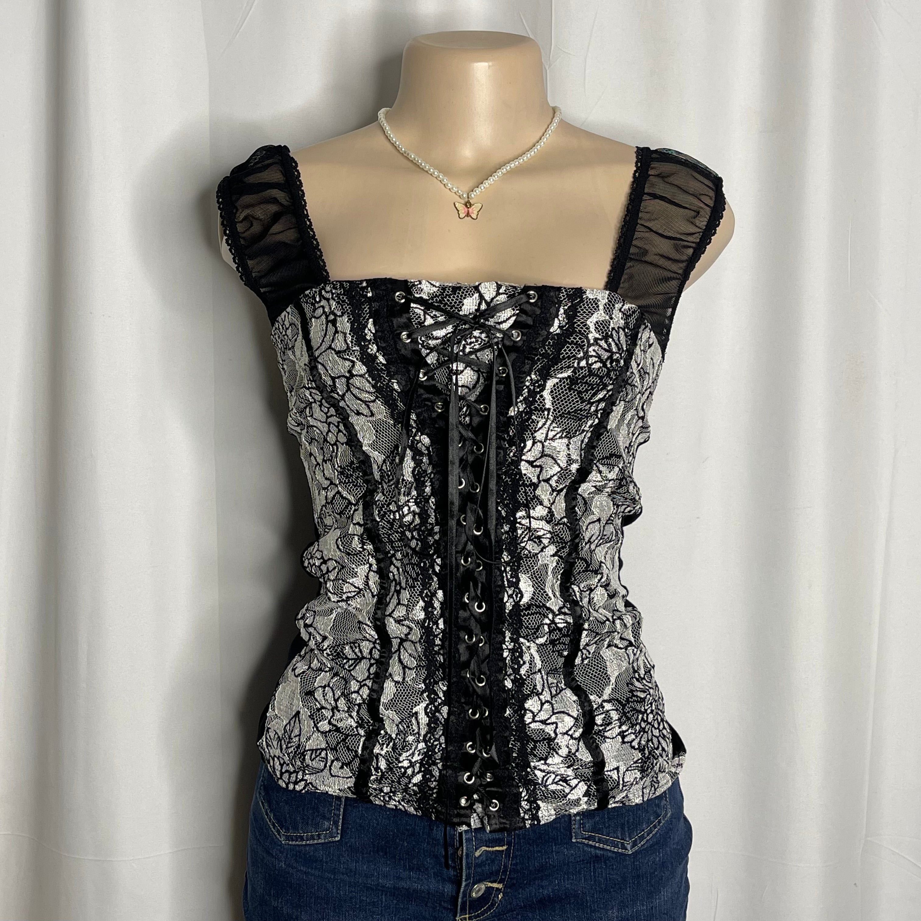 Grunge Style Floral Corset Top