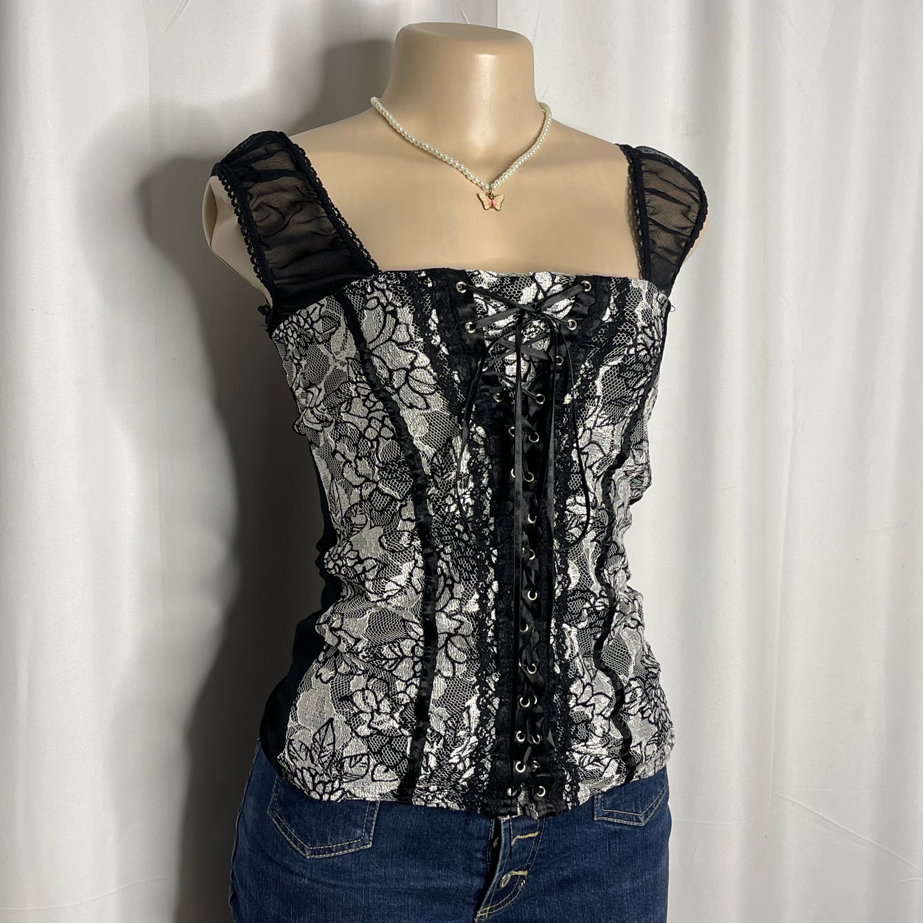 Grunge Style Floral Corset Top