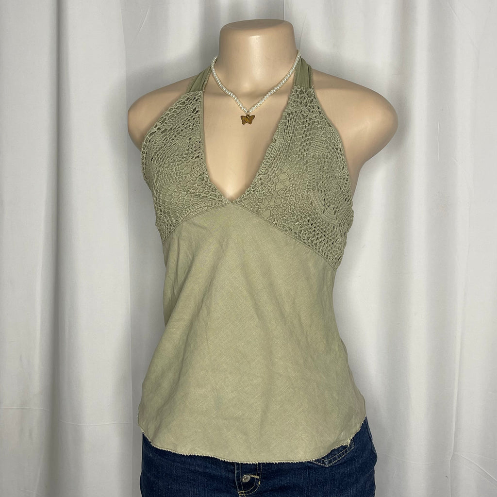 Front Embroidered Halter Neck Top