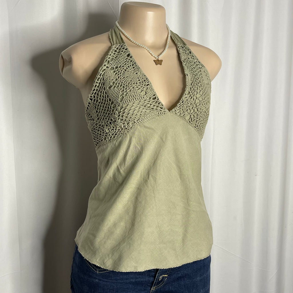 Front Embroidered Halter Neck Top