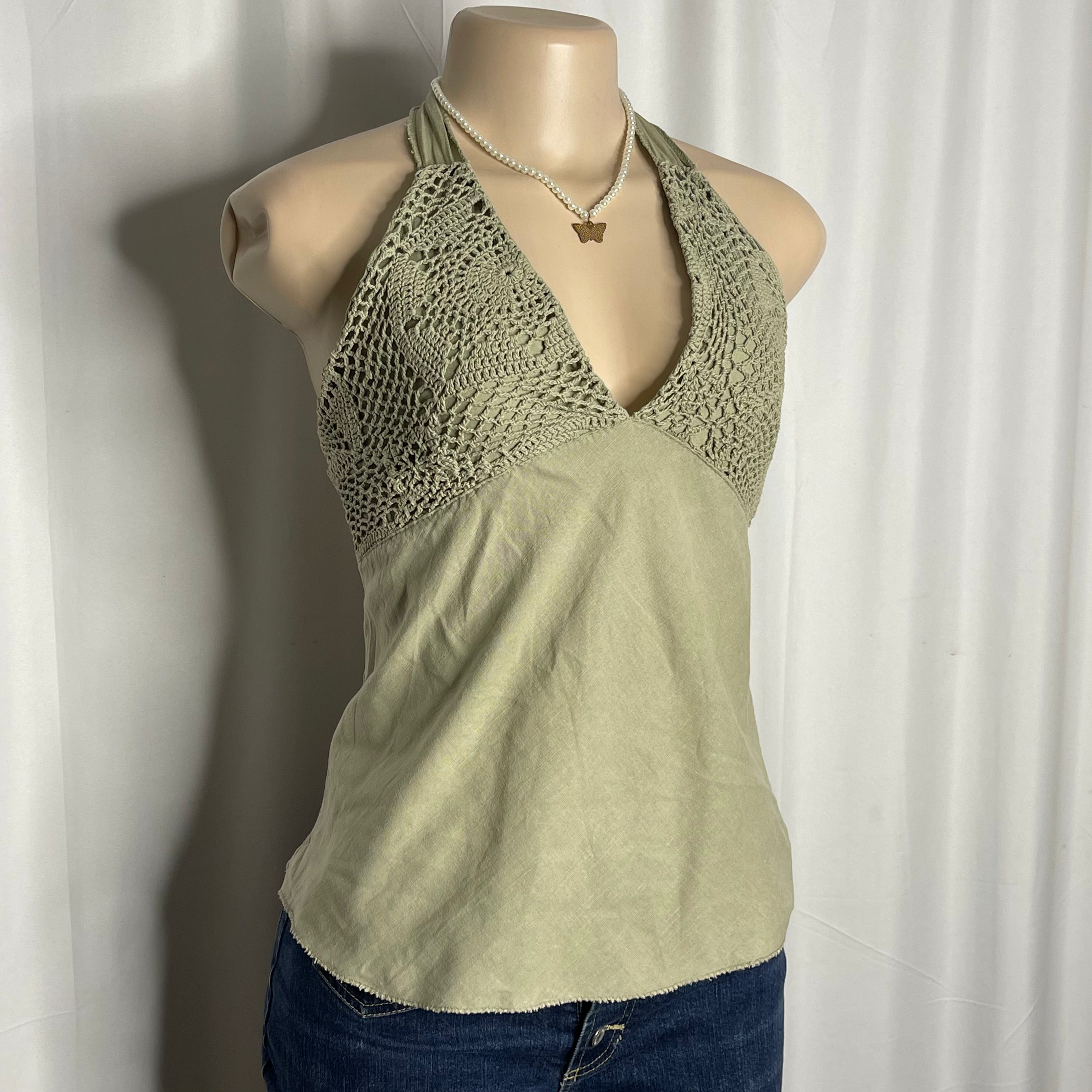 Front Embroidered Halter Neck Top