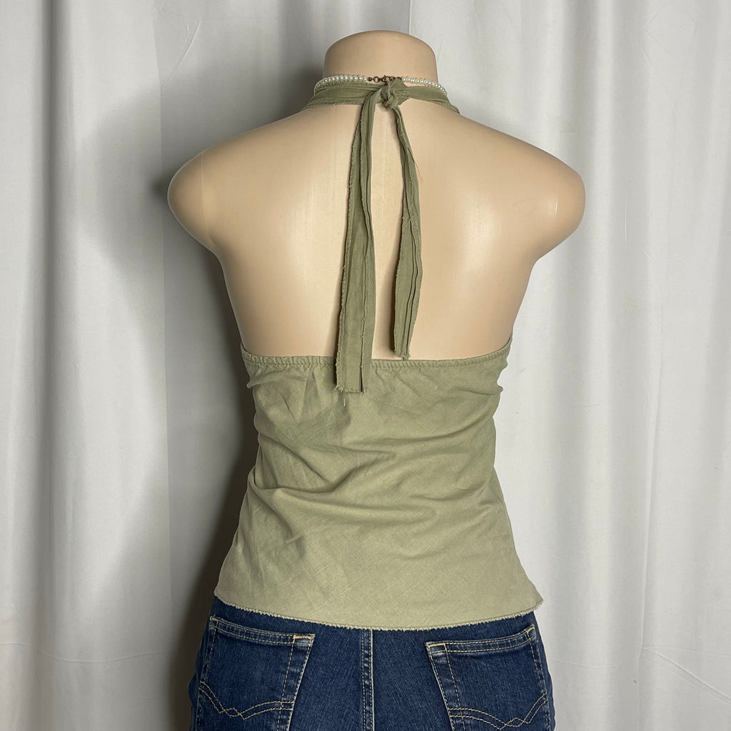 Front Embroidered Halter Neck Top