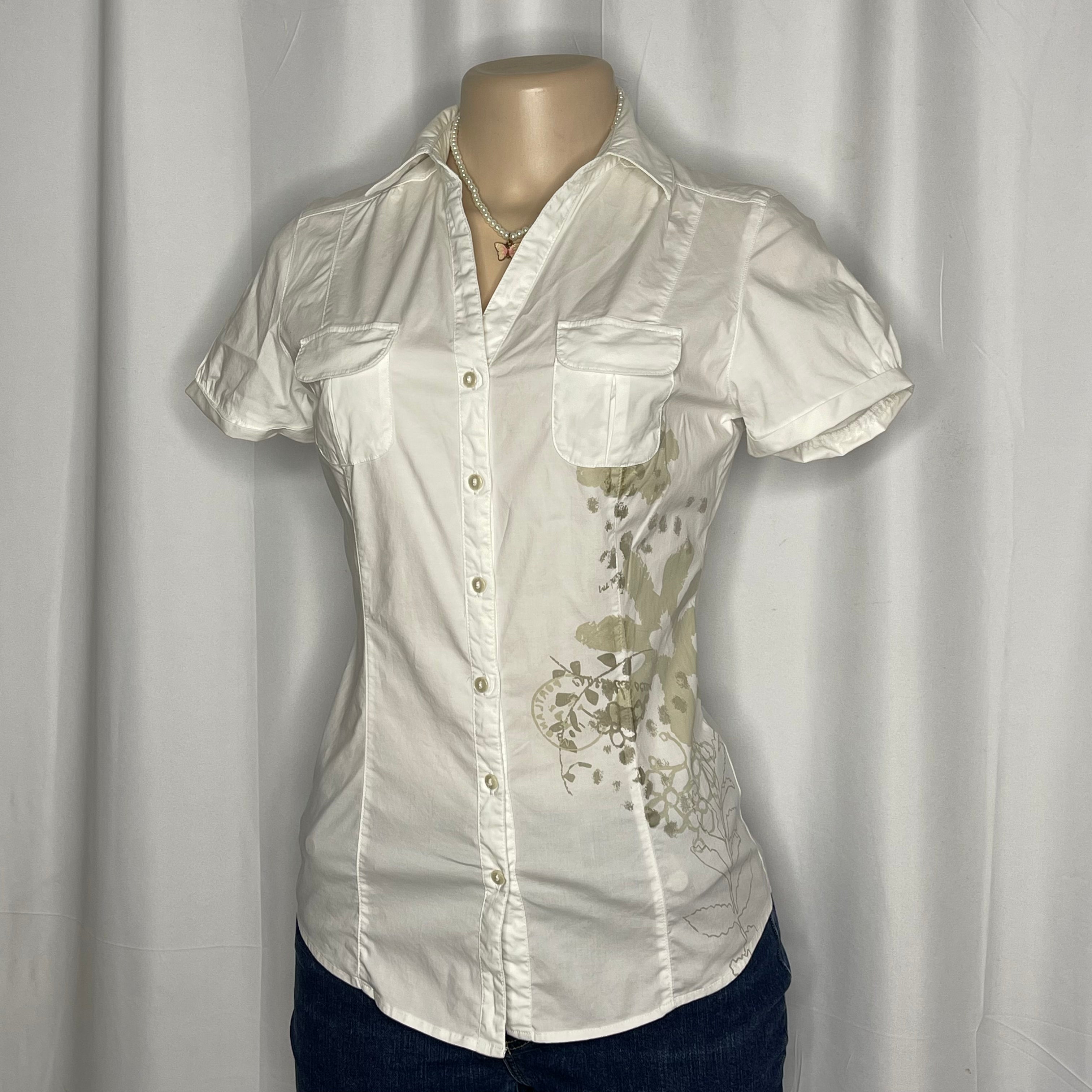Floral Print White Button Up Shirt