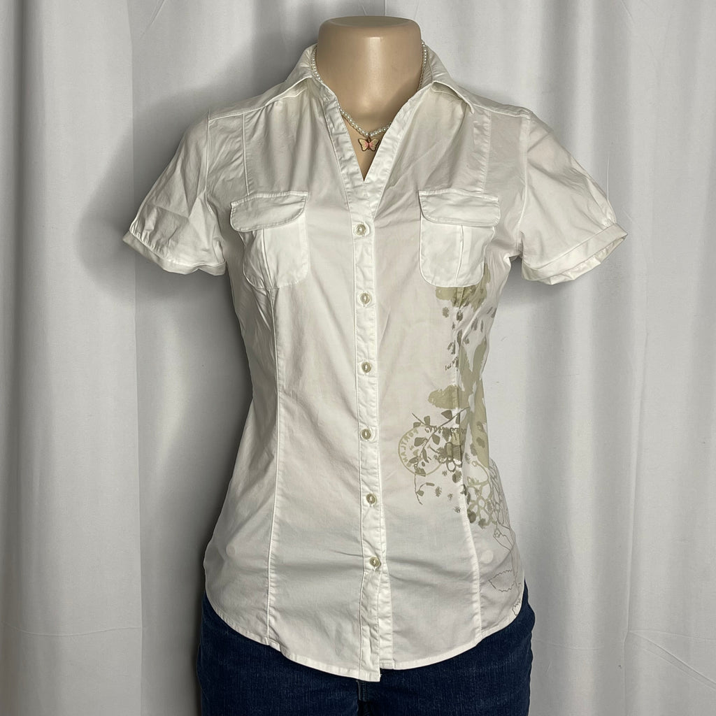Floral Print White Button Up Shirt
