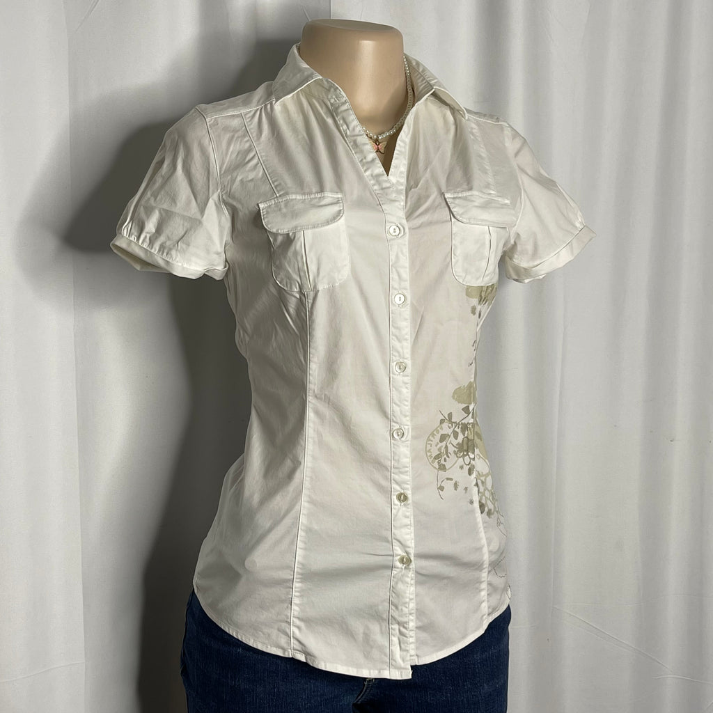 Floral Print White Button Up Shirt