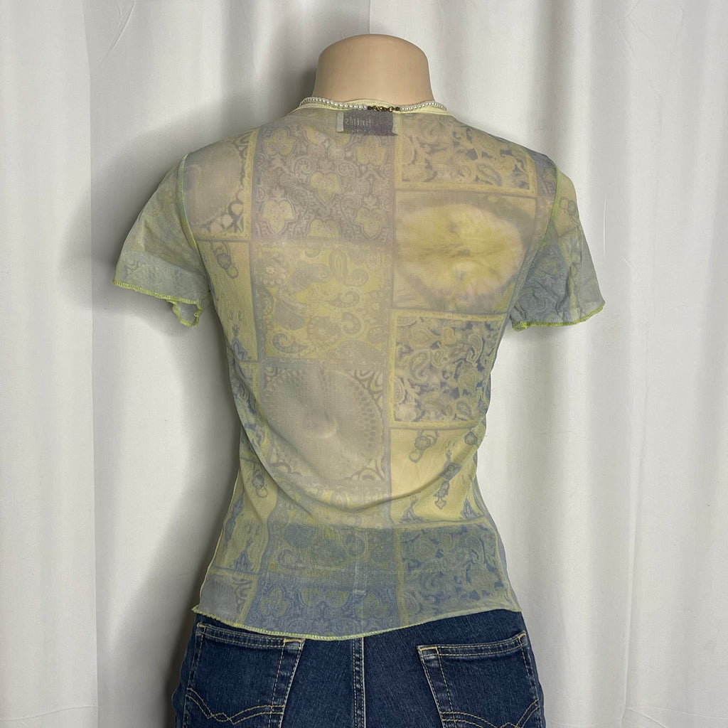 Short Sleeves Patch Style Mesh Top