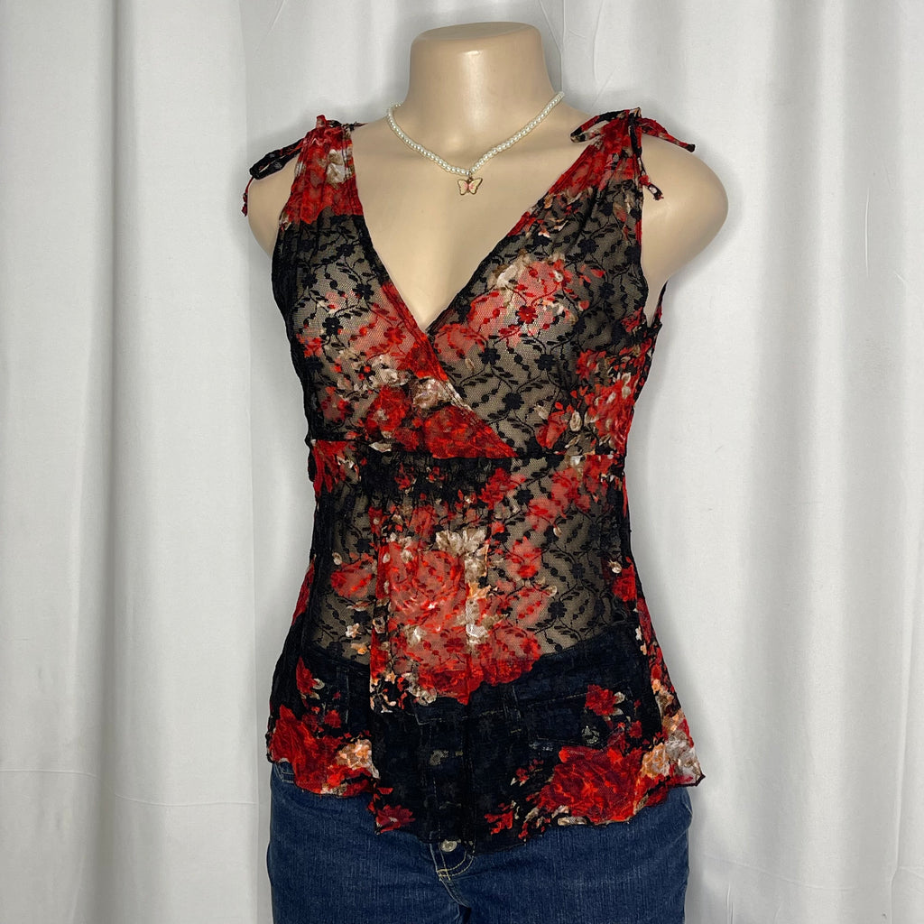 Sheer Floral Print Lace Top