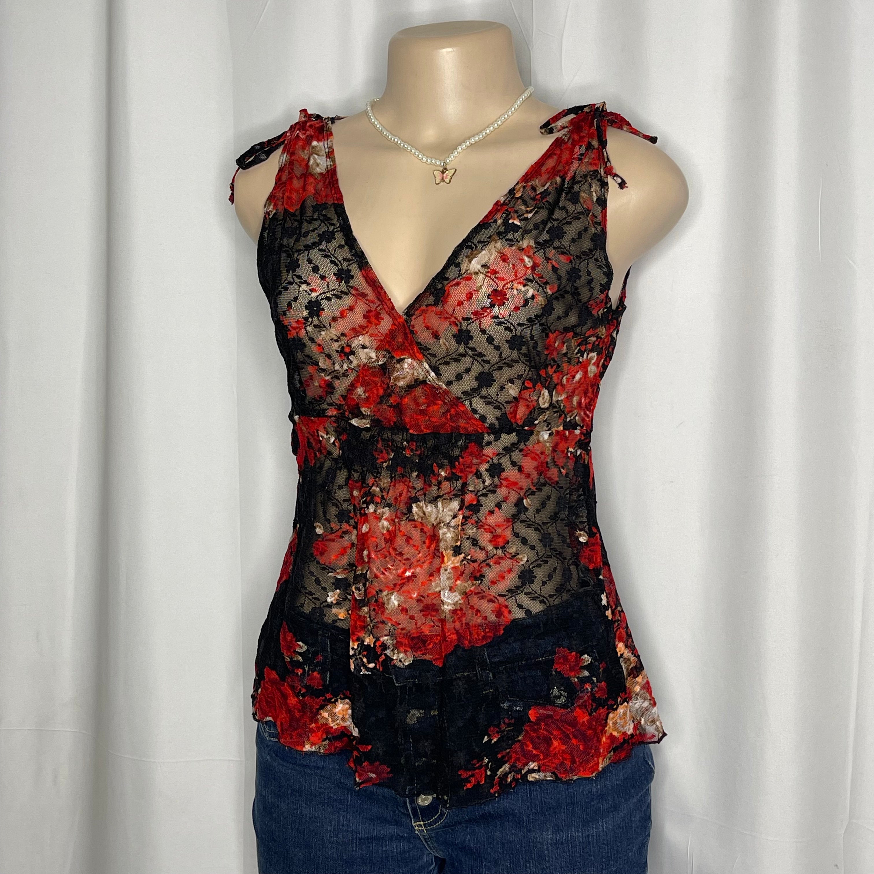 Sheer Floral Print Lace Top