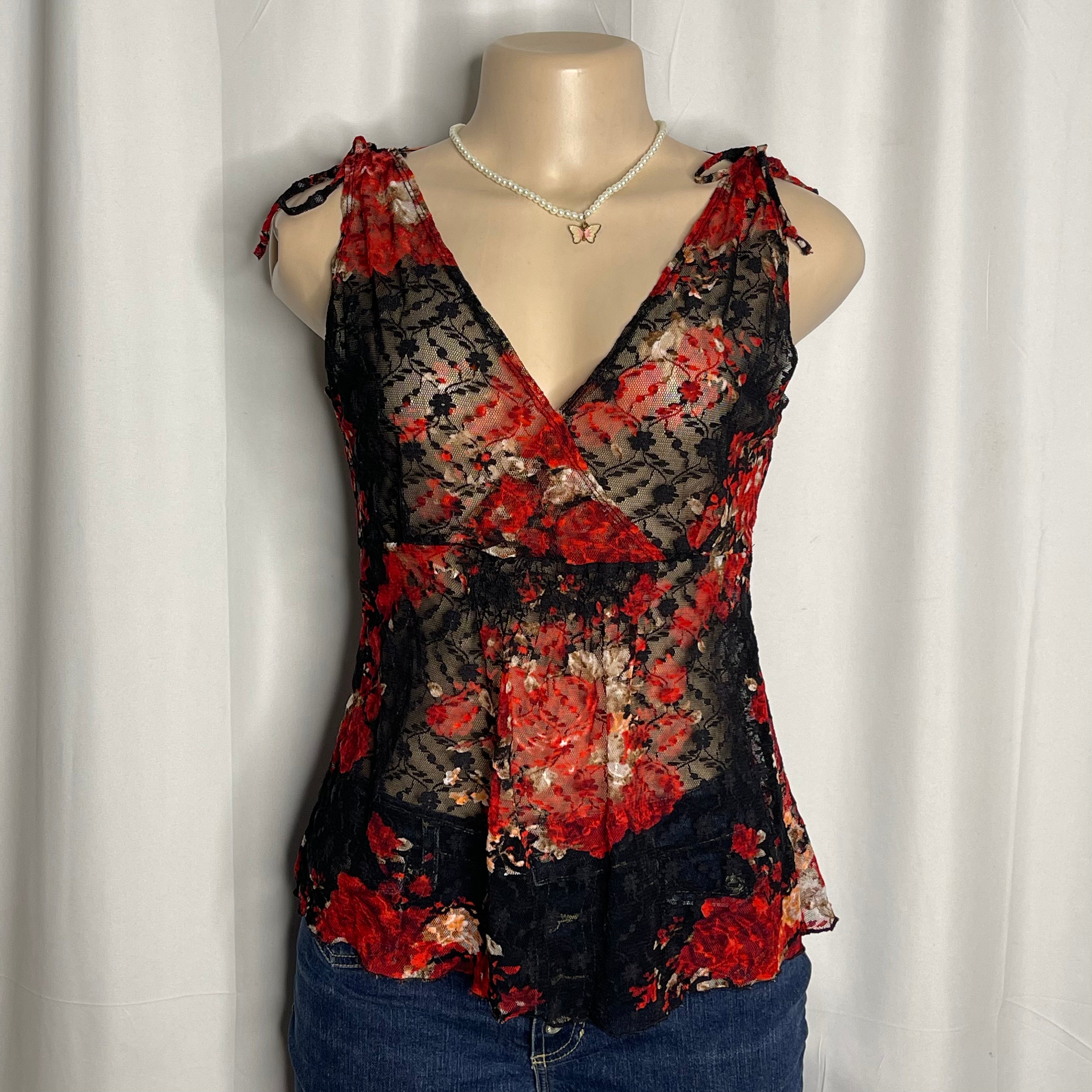 Sheer Floral Print Lace Top