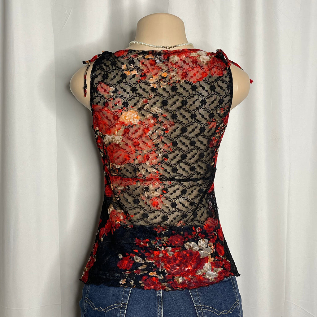 Sheer Floral Print Lace Top