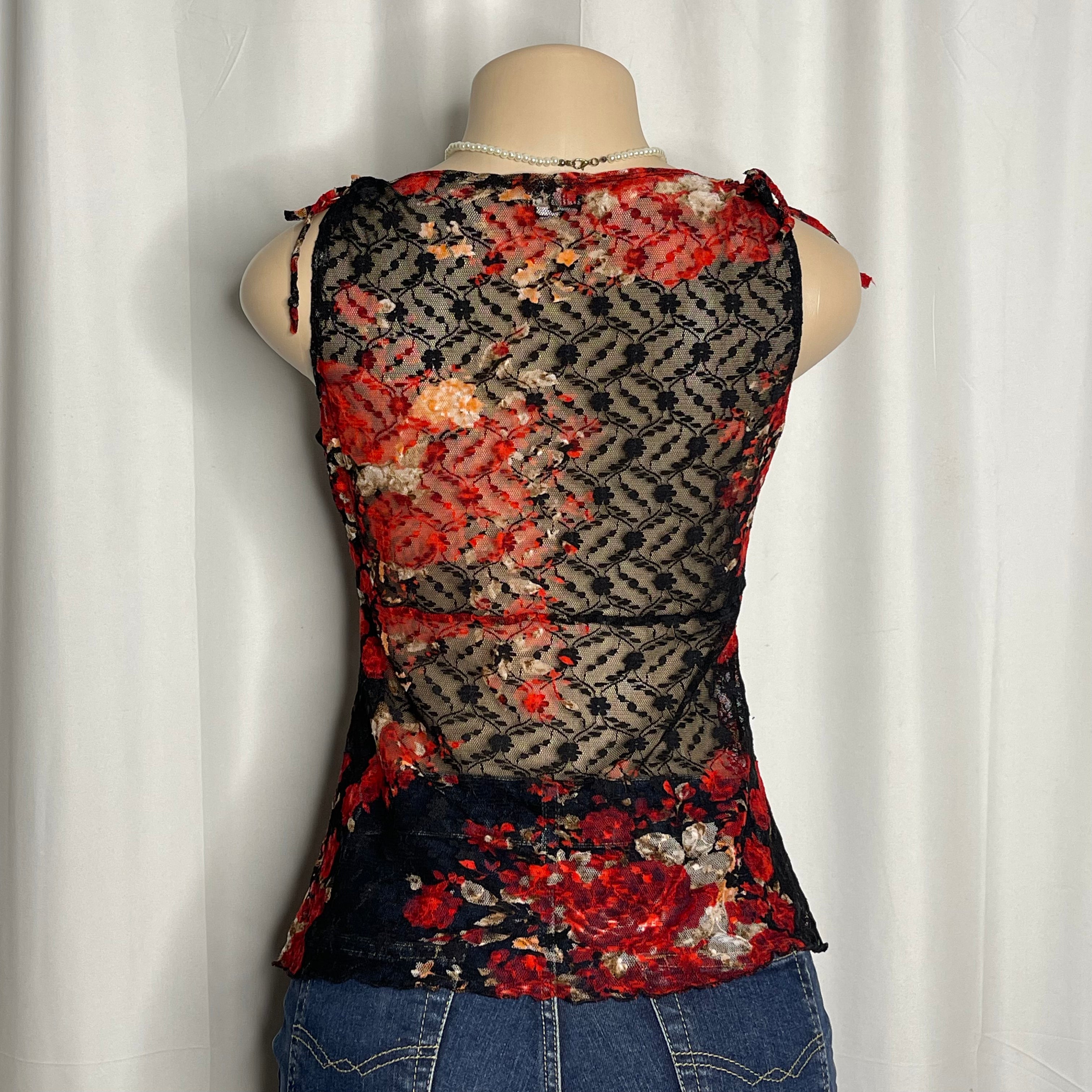 Sheer Floral Print Lace Top