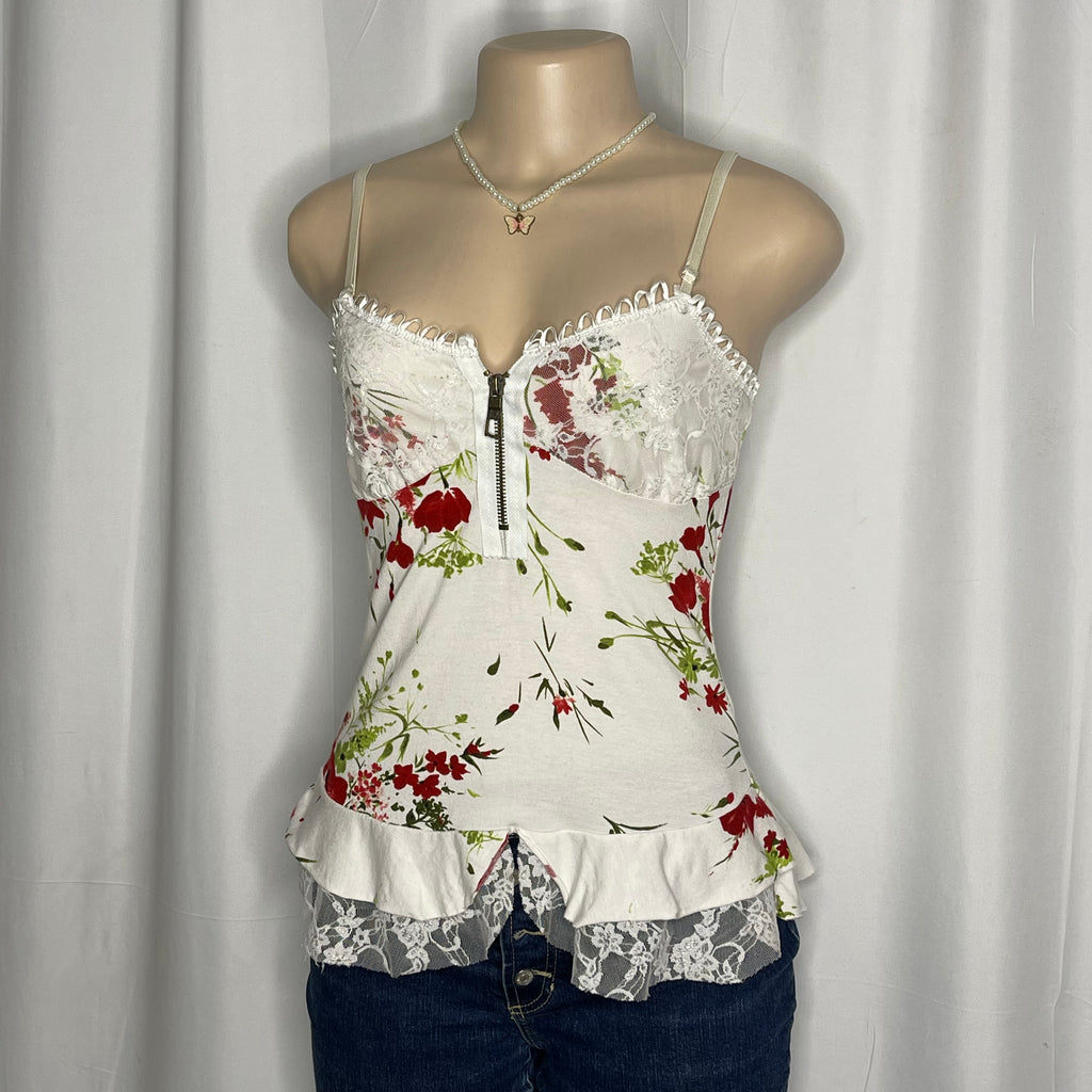 Floral Print  Front Zip Cami Top