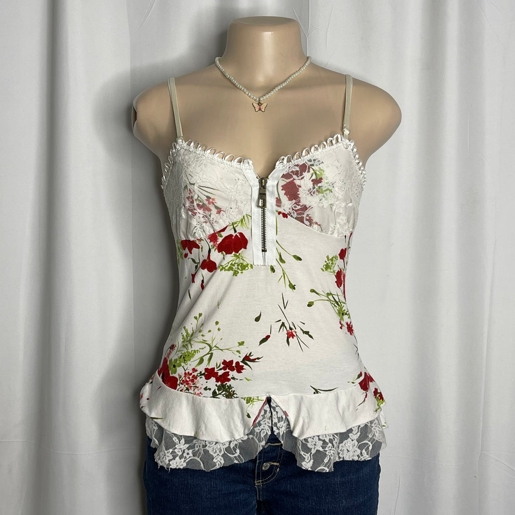 Floral Print  Front Zip Cami Top