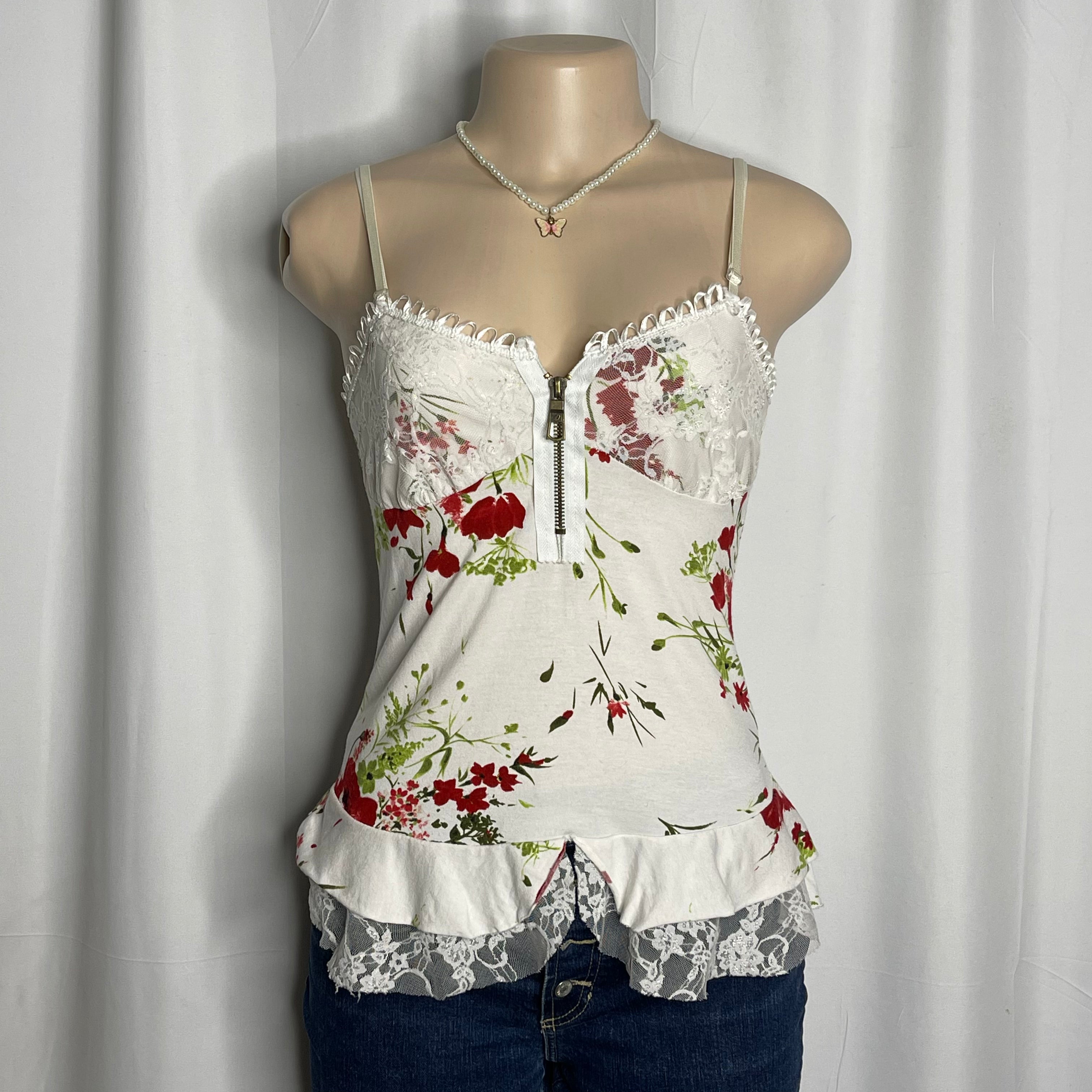 Floral Print  Front Zip Cami Top