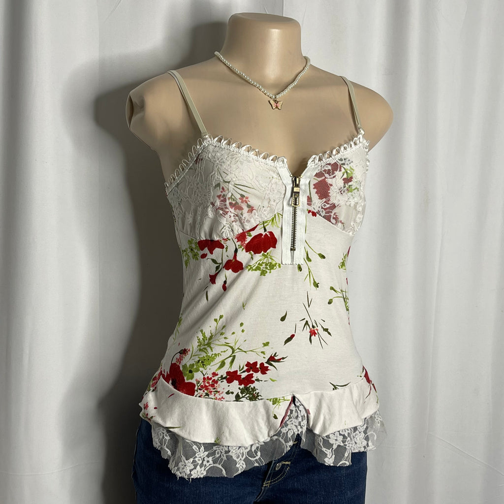 Floral Print  Front Zip Cami Top