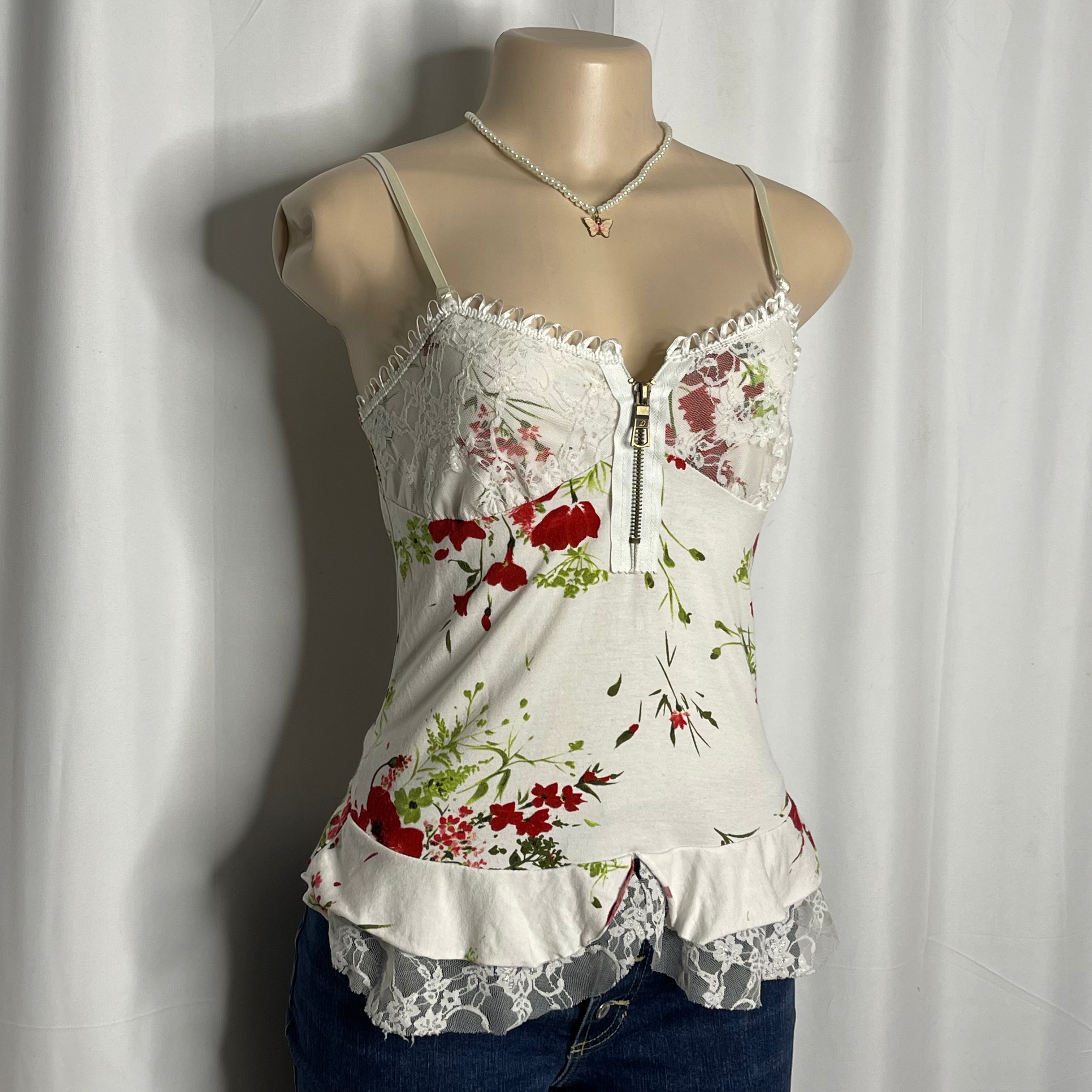Floral Print  Front Zip Cami Top