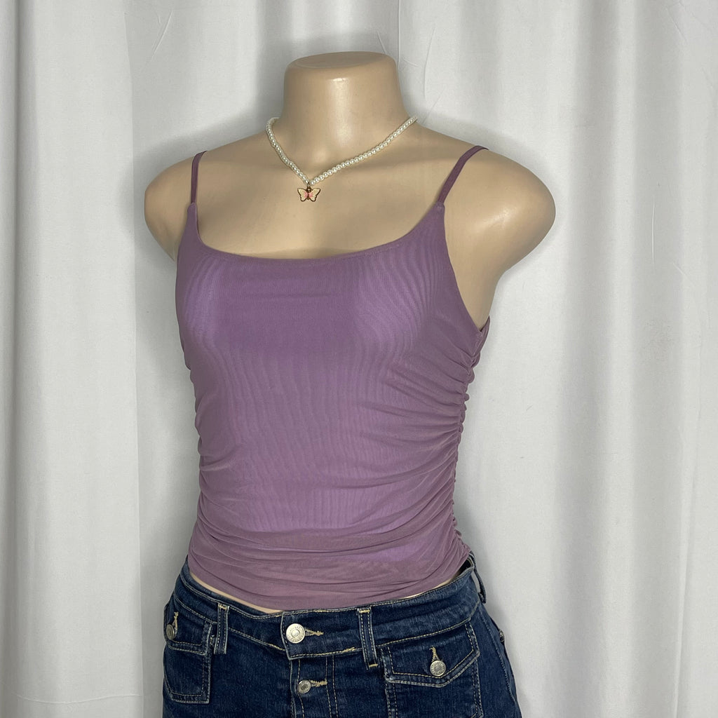 Sides Scrunched Purple Cami Top