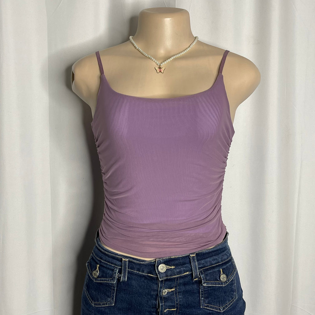 Sides Scrunched Purple Cami Top