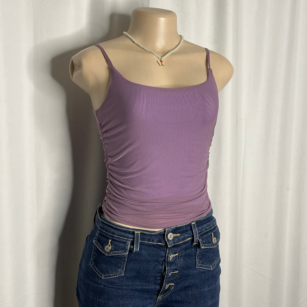Sides Scrunched Purple Cami Top