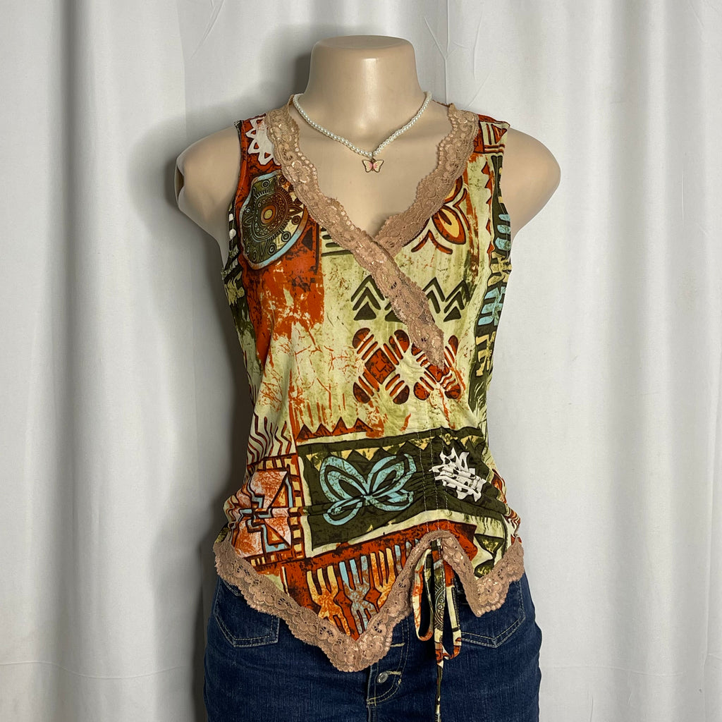 Lace Neckline Front Scrunched Top
