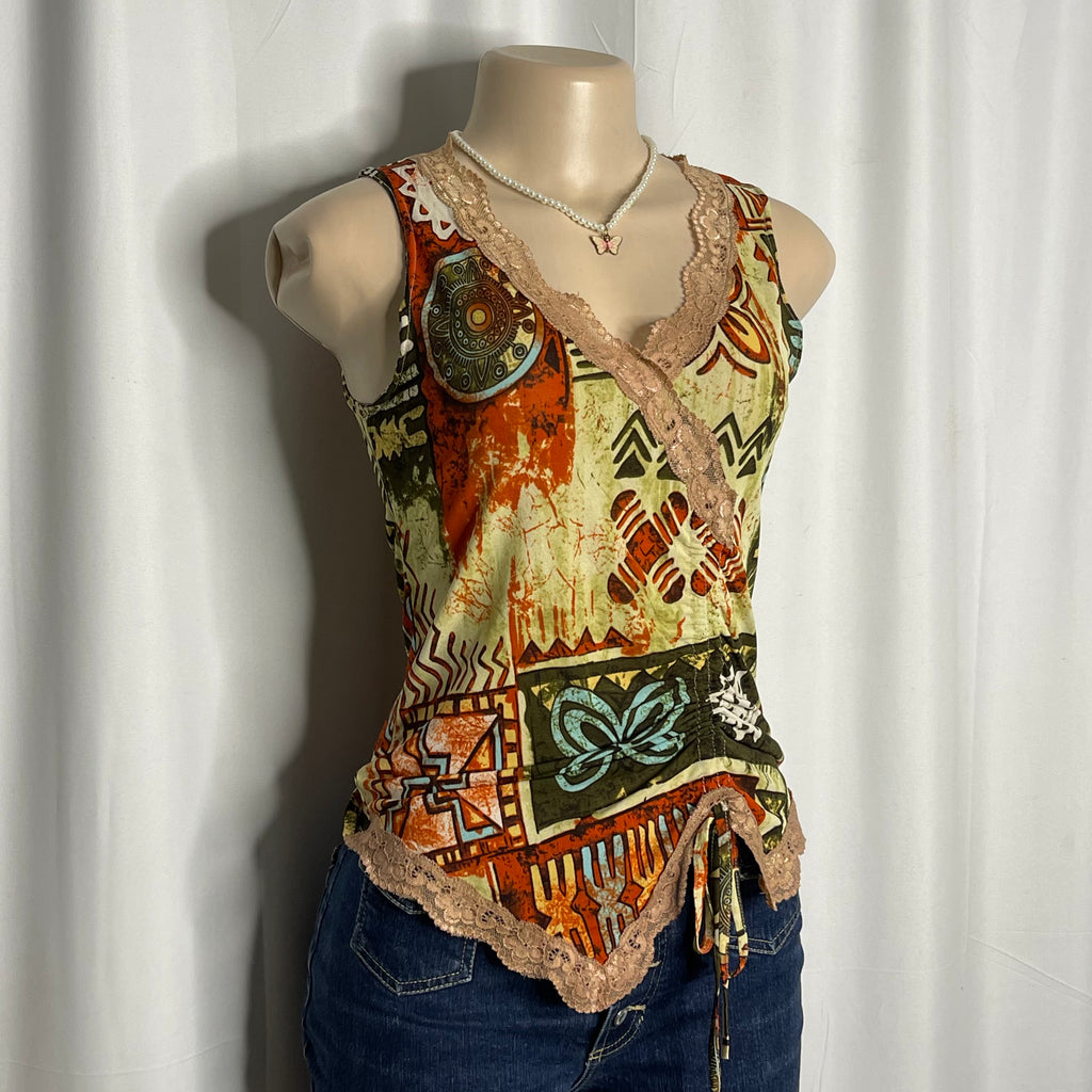Lace Neckline Front Scrunched Top