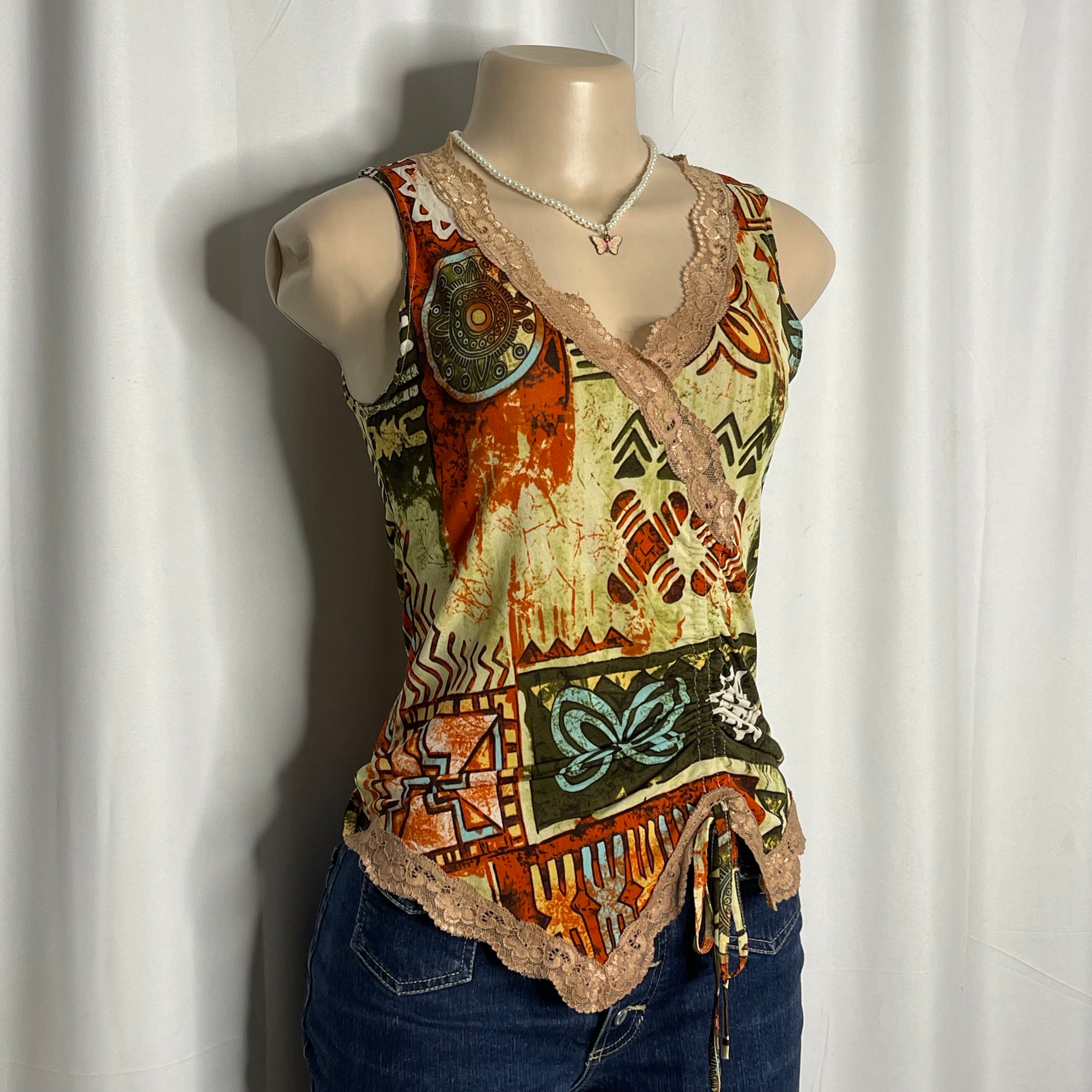 Lace Neckline Front Scrunched Top
